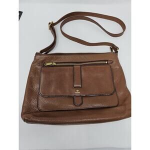 FOSSIL Kinley Crossbody Brown Pebbled Leather Shoulder Bag Purse Preowned